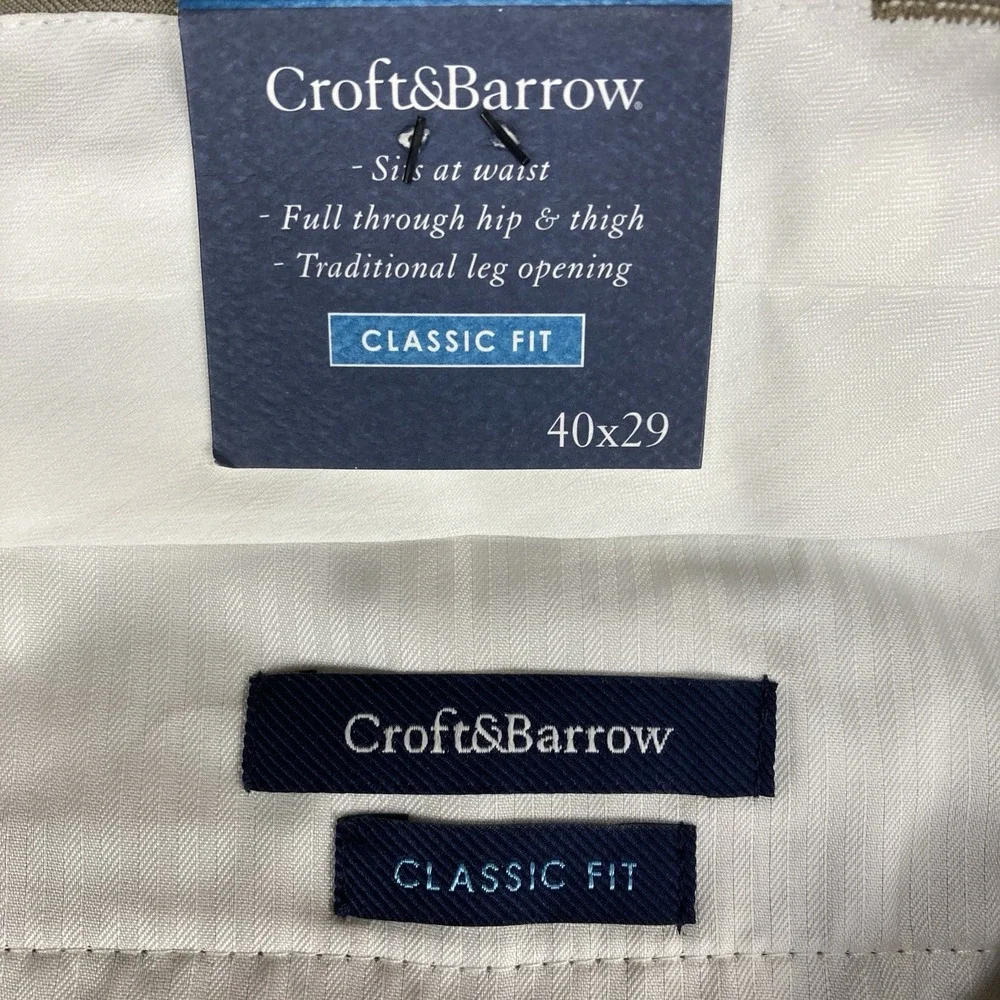 Croft & Barrow Classic Fit Dress Pants Mens 40x29‎ Tan Pleated Traditional Leg